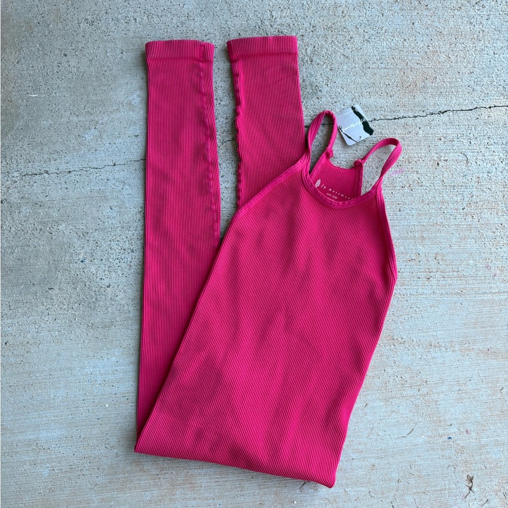 FP Movement by Free People Vibrant Pink Ribbed Jumpsuit